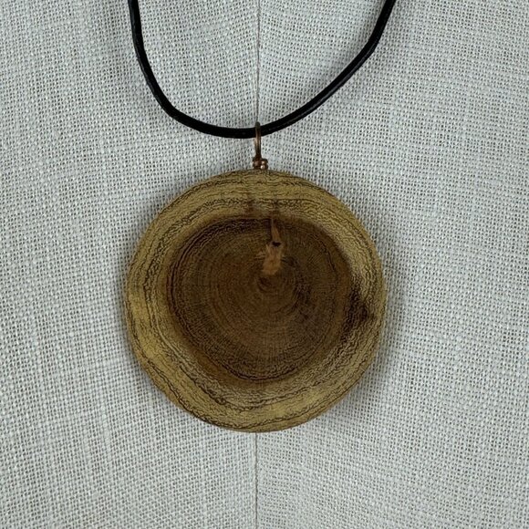 Handcrafted Wood and Resin Pendant Necklace 20" Cord Copper Clasp Rustic Art - Picture 3 of 7